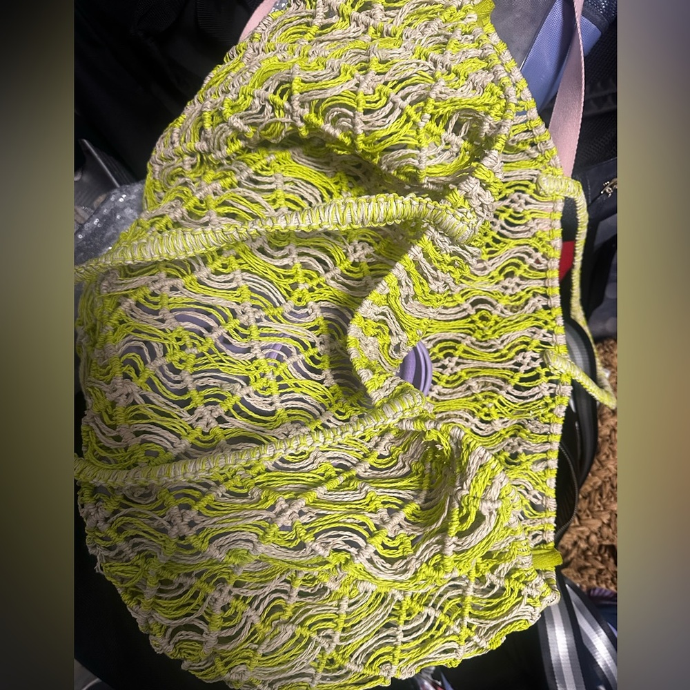 Neon Yellow and Beige Crochet Top